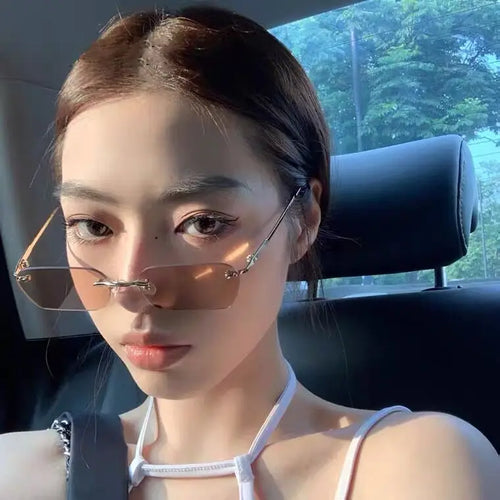 BOYSEEN Rimless Glasses Man Stylish Sunglasses Woman Pink Blue Eyewear UV400 Gradient Color Sunglasses